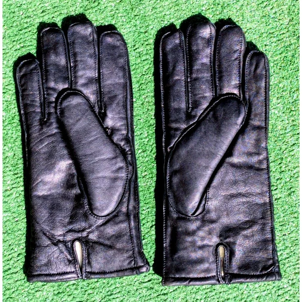 Vintage Soft Warm Fleece Lined Leather Women's Black Size 7.5 Glove Pair NOS